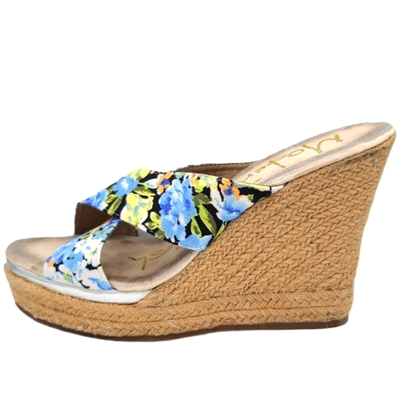 Modern Rush CHERYL BLACK Espadrilles Size 8.5M Floral Fabric Open Toe 4" Wedge - Picture 8 of 8
